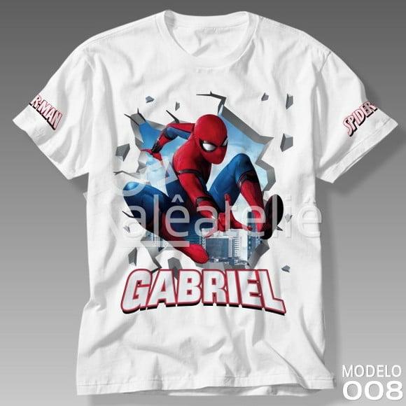 Camiseta Homem Aranha Super Heroi Infantil Personalizada