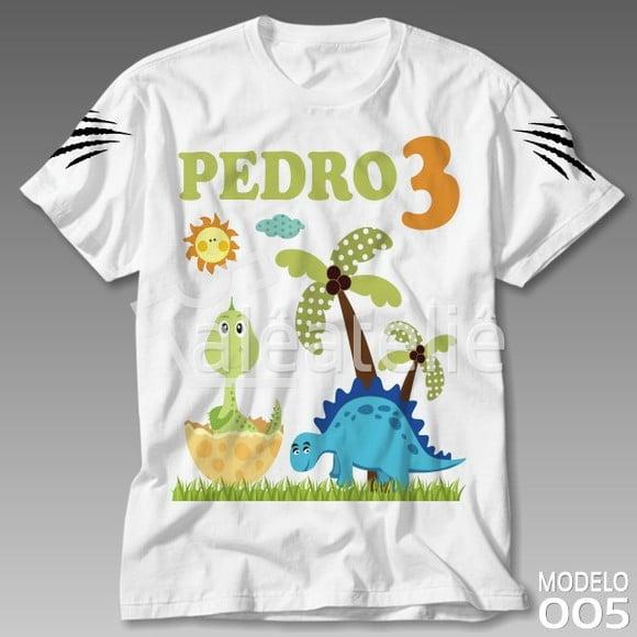 Camiseta Infantil Dinossauro Personalizada Festa Aniversário