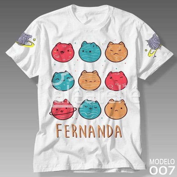 Camiseta Infantil Gato Galáctico Personalizada com Nome