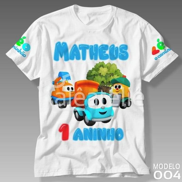 Camiseta Léo o Caminhão Aniversário Infantil Personalizada