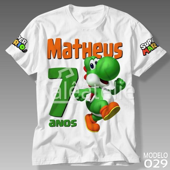 Camiseta Mario Bros Yoshi Festa Aniversário Personalizada