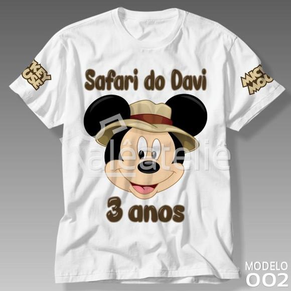 Camiseta Mickey Safari Aniversário Infantil Personalizada