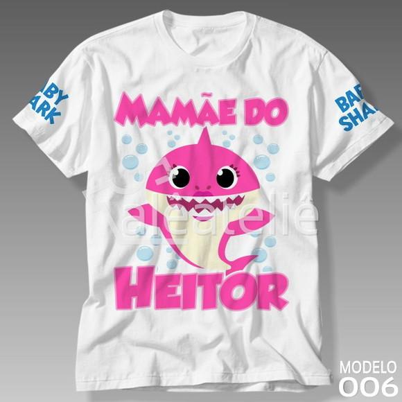 Camiseta Mommy Shark Baby Shark Bebê Tubarão Personalizada