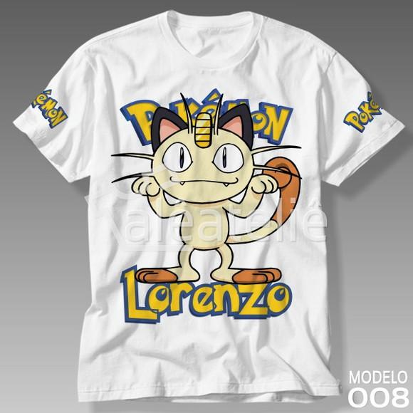 Camiseta Pokemon Meowth Festa Infantil Adulo Personalizada