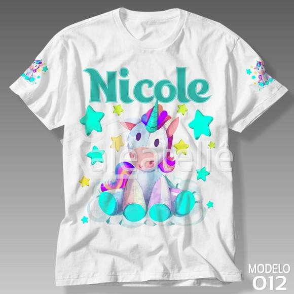 Camiseta Unicornio Infantil Personalizada Ponei Arco Iris