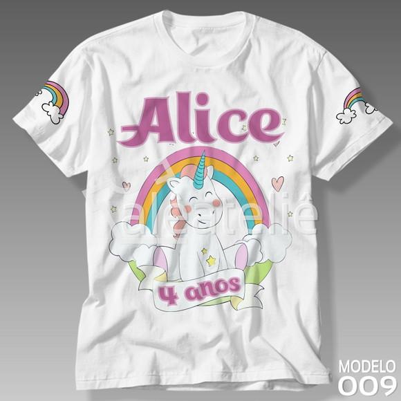 Camiseta Unicornio Infantil Personalizada Ponei Arco Iris