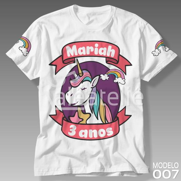 Camiseta Unicornio Infantil Personalizada Ponei Arco Iris