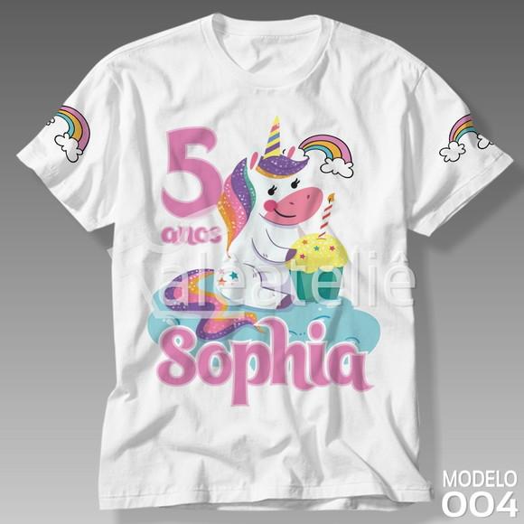 Camiseta Unicornio Infantil Personalizada Ponei Arco Iris