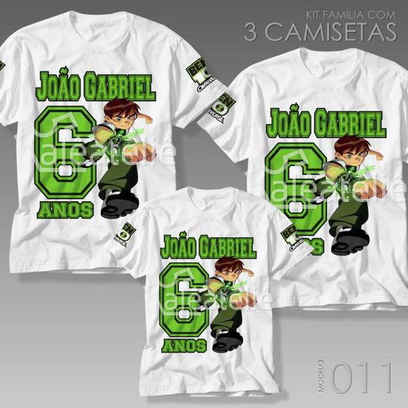 Kit 3 Camisetas Ben 10 Festa Aniversário Niver Kit Família