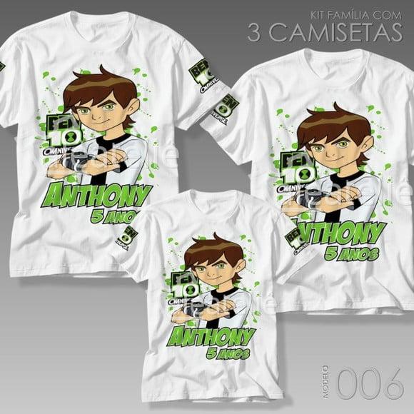 Kit 3 Camisetas Ben 10 Kit Família Festa Personalizada