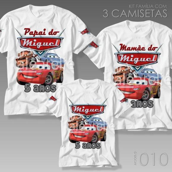 Kit 3 Camisetas Carros Disney Festa Aniversário