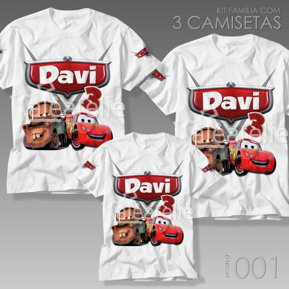 Kit 3 Camisetas Carros Disney Mcqueen