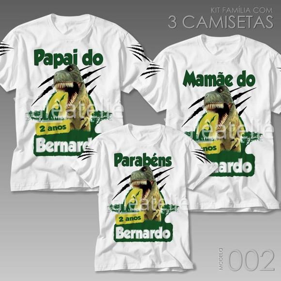 Kit 3 Camisetas Dinossauro Personalizadas Aniversário Festa