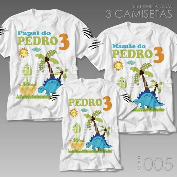 Kit 3 Camisetas Dinossauro Aniversário Festa Infantil