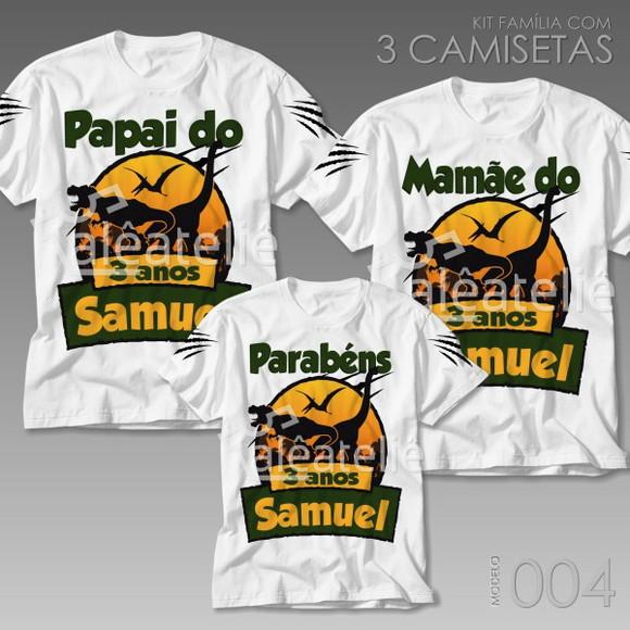 Kit 3 Camisetas Dinossauro Aniversário Festa Personalizadas