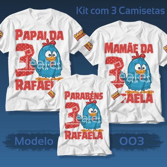 Kit 3 Camisetas Galinha Pintadinha Festa Aniversário Família