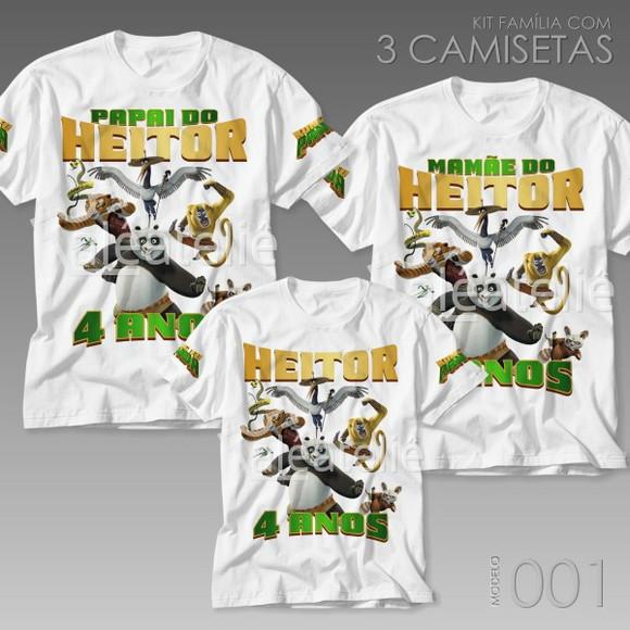 Kit 3 Camisetas Kung Fu Panda Festa Aniversário Kit Família