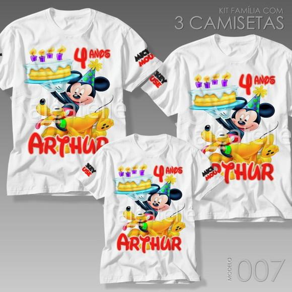 Kit 3 Camisetas Mickey Mouse Festa Família Aniversario