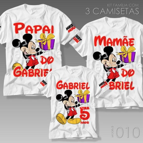 Kit 3 Camisetas Mickey Mouse Festa Infantil Personalizada
