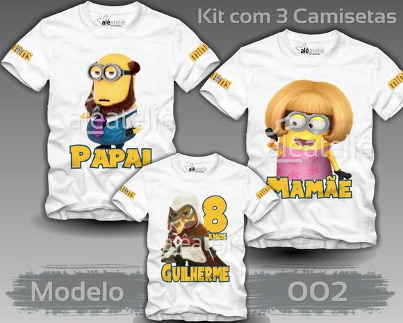 Kit 3 Camisetas Minions Malvado Favorito