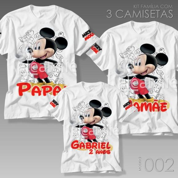 Kit 3 Camisetas Mickey Mouse Festa Personalizada