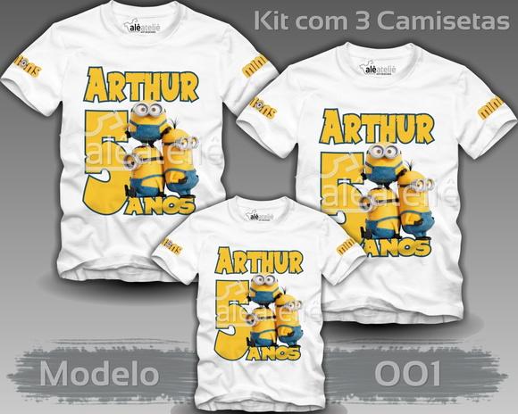 Kit 3 Camisetas Minions Malvado Favorito