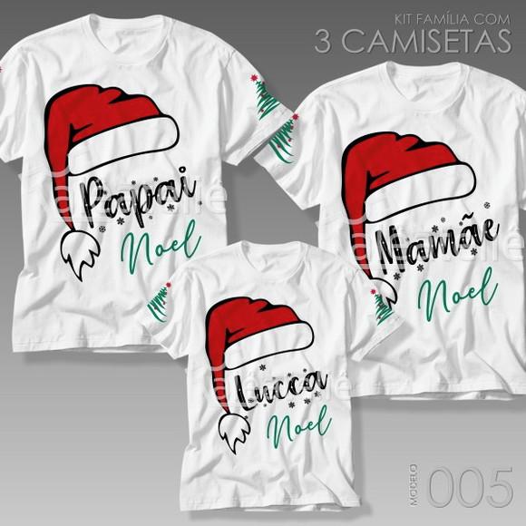 Kit 3 Camisetas Natal Gorro Papai Noel Personalizada