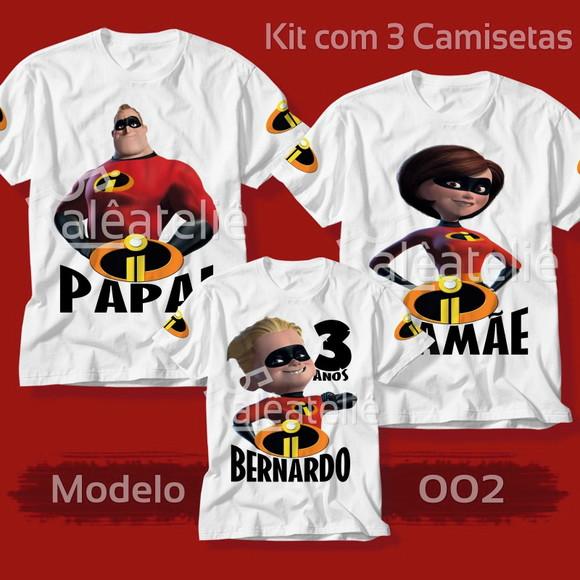 Kit 3 Camisetas Os Incríveis Personalizada Festa Aniversário