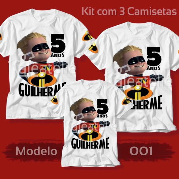 Kit 3 Camisetas Os Incríveis Personalizada Festa Aniversário