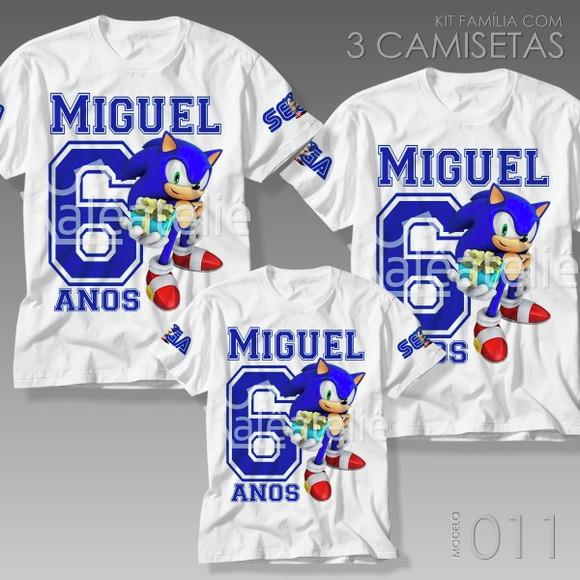 Kit 3 Camisetas Sonic Personalizadas Festa Aniversário