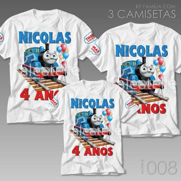 Kit 3 Camisetas Thomas e seus Amigos Festa Personalizadas