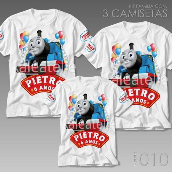 Kit 3 Camisetas Thomas e seus Amigos Festa com Nome e Idade