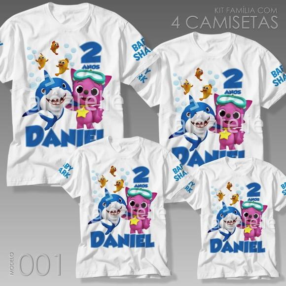 Kit 4 Camisetas Baby Shark Bebê Tubarão Festa Aniversário