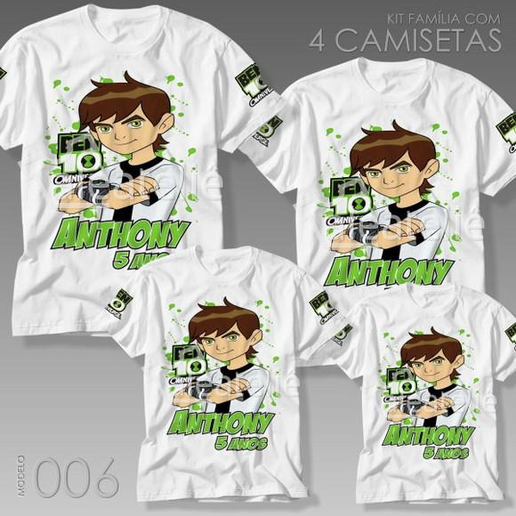 Kit 4 Camisetas Ben 10 Kit Família Festa Personalizada