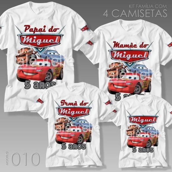 Kit 4 Camisetas Carros Disney Festa Aniversário
