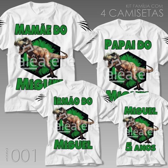 Kit 4 Camisetas Dinossauro T-Rex Festa Personalizadas