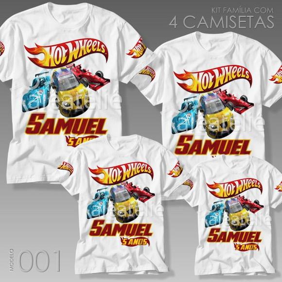 Kit 4 Camisetas Hot Wheels Personalizada com Nome e Idade