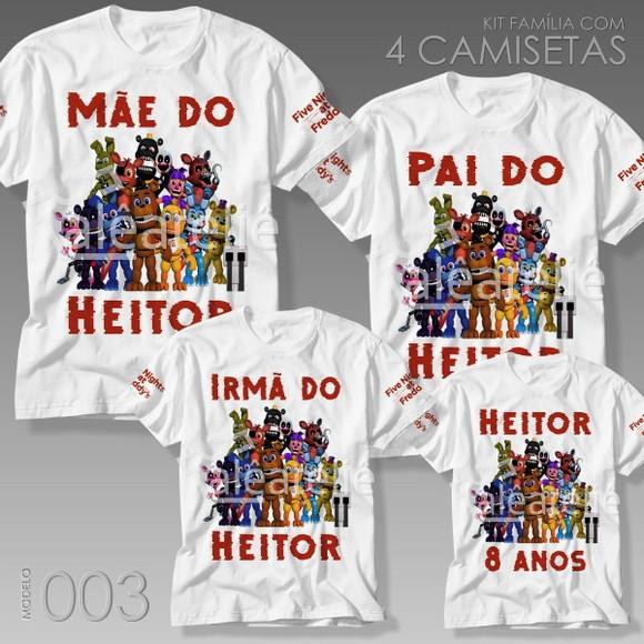Kit 4 Camisetas Five Nights At Freddy Festa Infantil Família