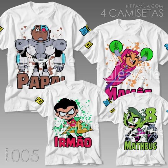 Kit 4 Camisetas Jovens Titãs Kit Família Festa Aniversário
