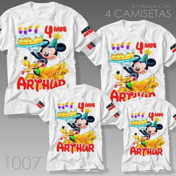 Kit 4 Camisetas Mickey Mouse Festa Família Aniversario