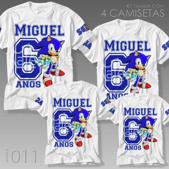 Kit 4 Camisetas Sonic Personalizadas Festa Aniversário
