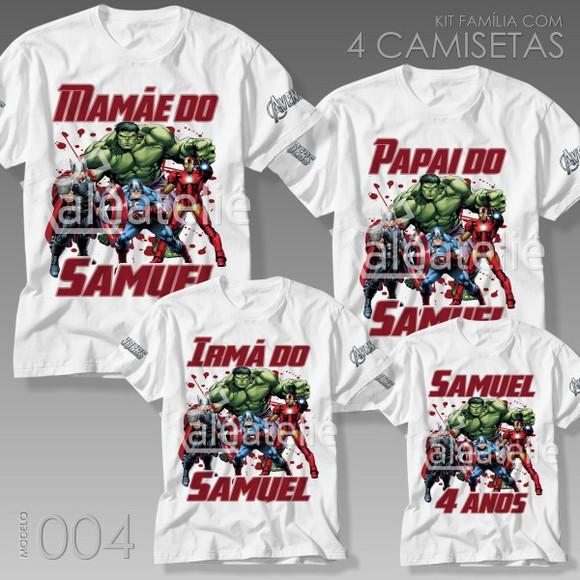Kit 4 Camisetas Vingadores Avengers Festa Infantil Família