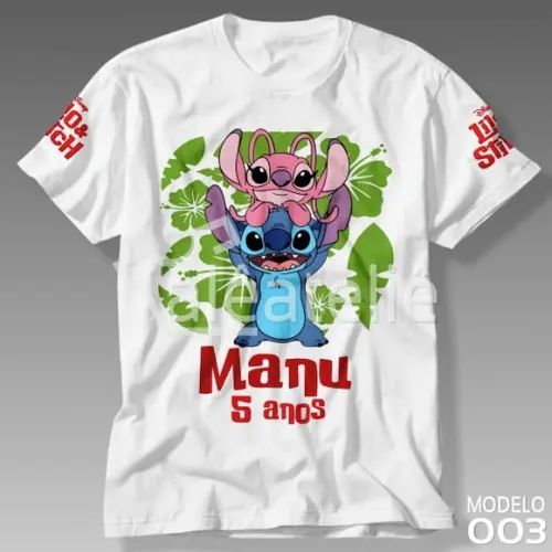 Camisa Lilo & Stich Infantil Angel e Stitch Personalizada