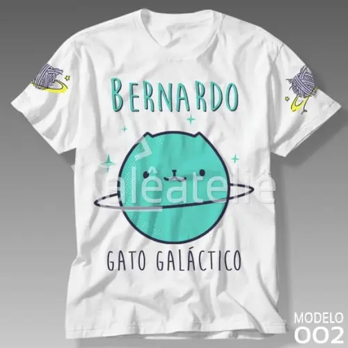 Camisa Gato Galáctico Infantil Adulto Personalizada Nome