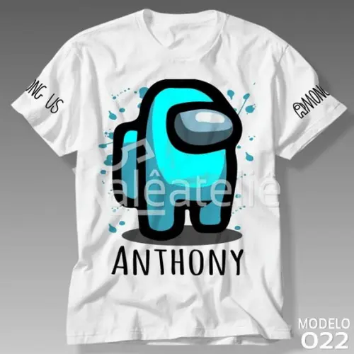 Camiseta Among Us Ciano Jogo Game Infantil Personalizada