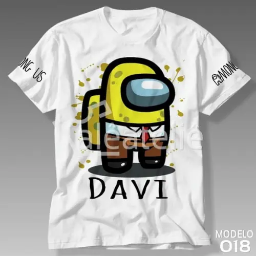 Camiseta Among Us Bob Esponja Game Infantil Personalizada