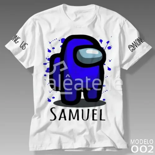 Camiseta Among Us Azul Jogo Game Infantil Personalizada
