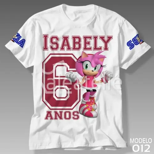 Camiseta Amy Sonic Festa Aniversario Infantil Personalizada