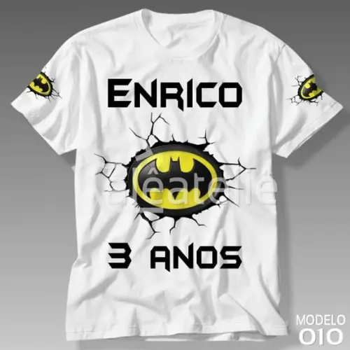Camiseta Batman Infantil Festa Aniversario com Nome e Idade
