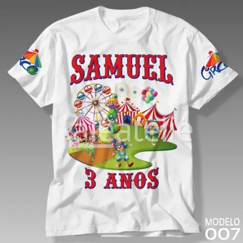 Camiseta Circo Infantil Parque Diversões Festa Personalizada
